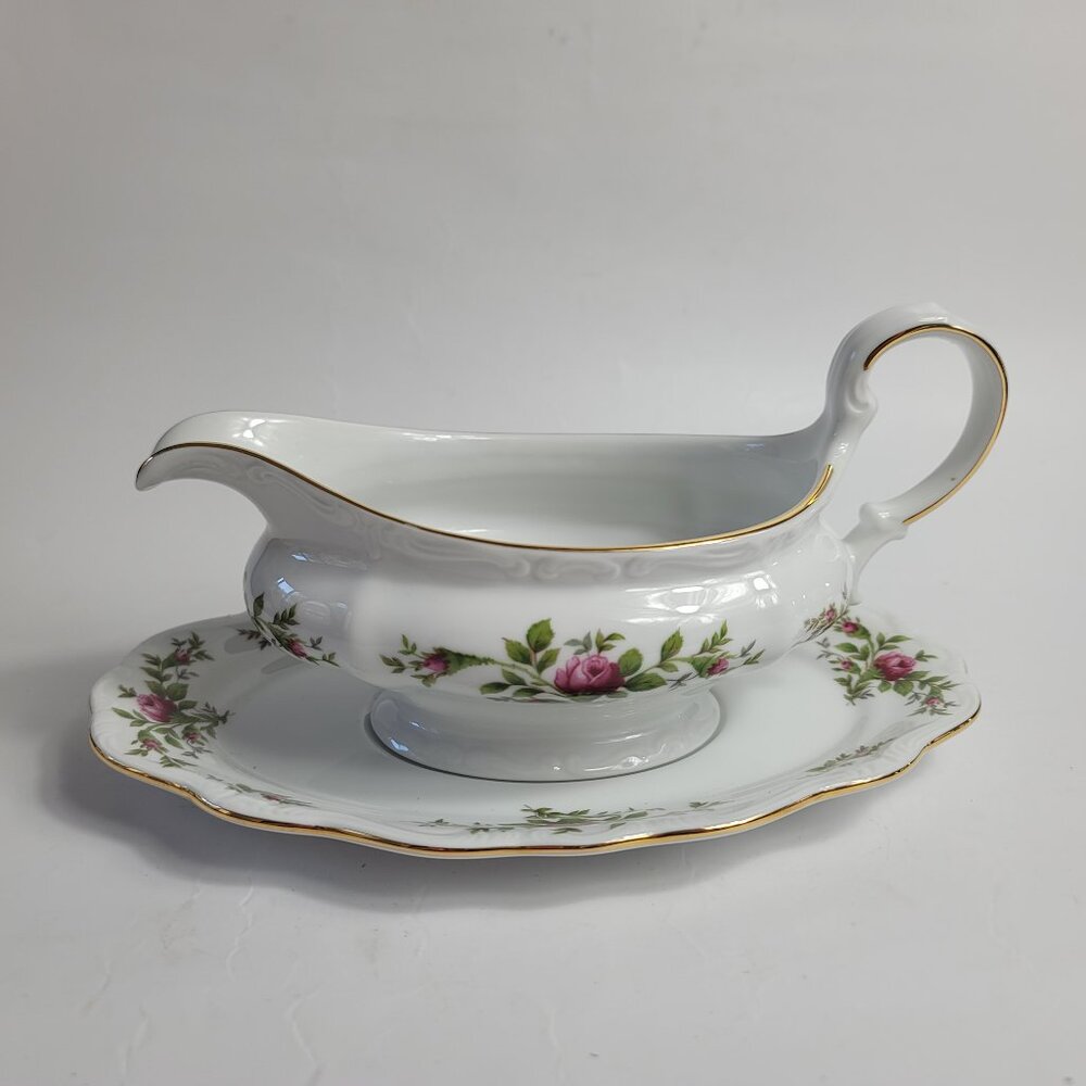 Traditions China Johann Haviland Moss Rose Gravy Boat & Underplate Pink Roses